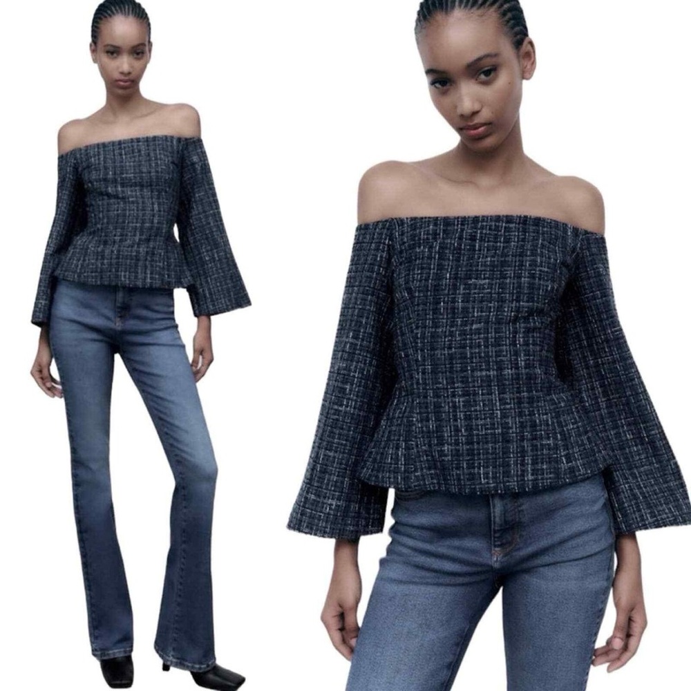 Zara Navy Off-Shoulder Blouse